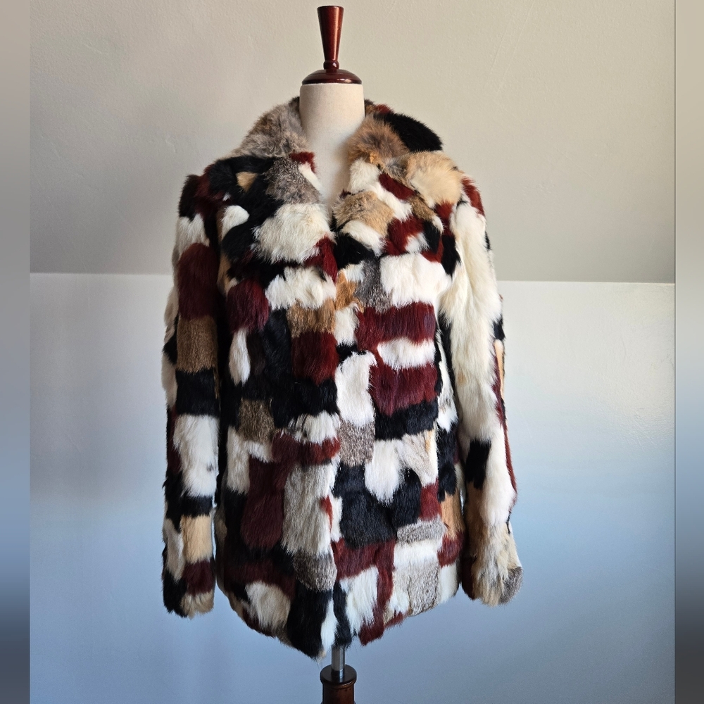 Furmoste Vintage 1970s Patchwork French Rabbit Fur Jacket